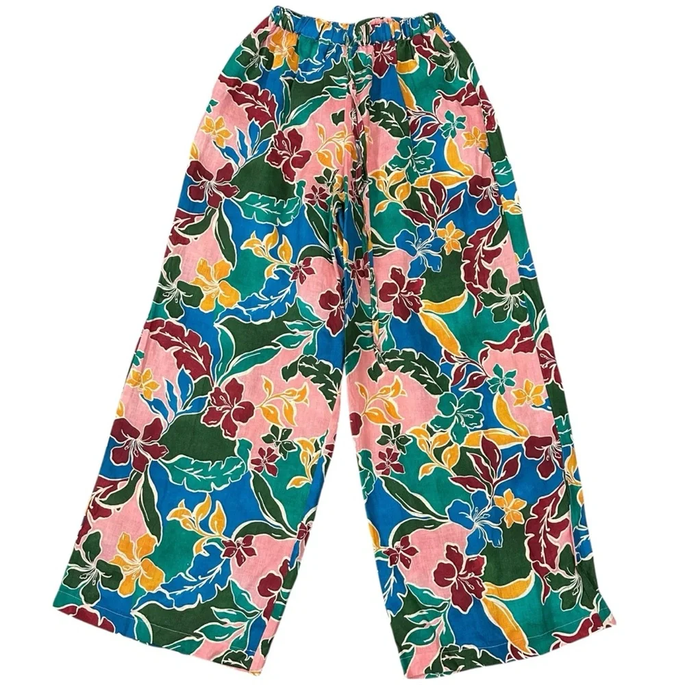 Stone Fox Swim X Free People Gita Linen Pants in Fiesta Floral XS Wide Leg NEW